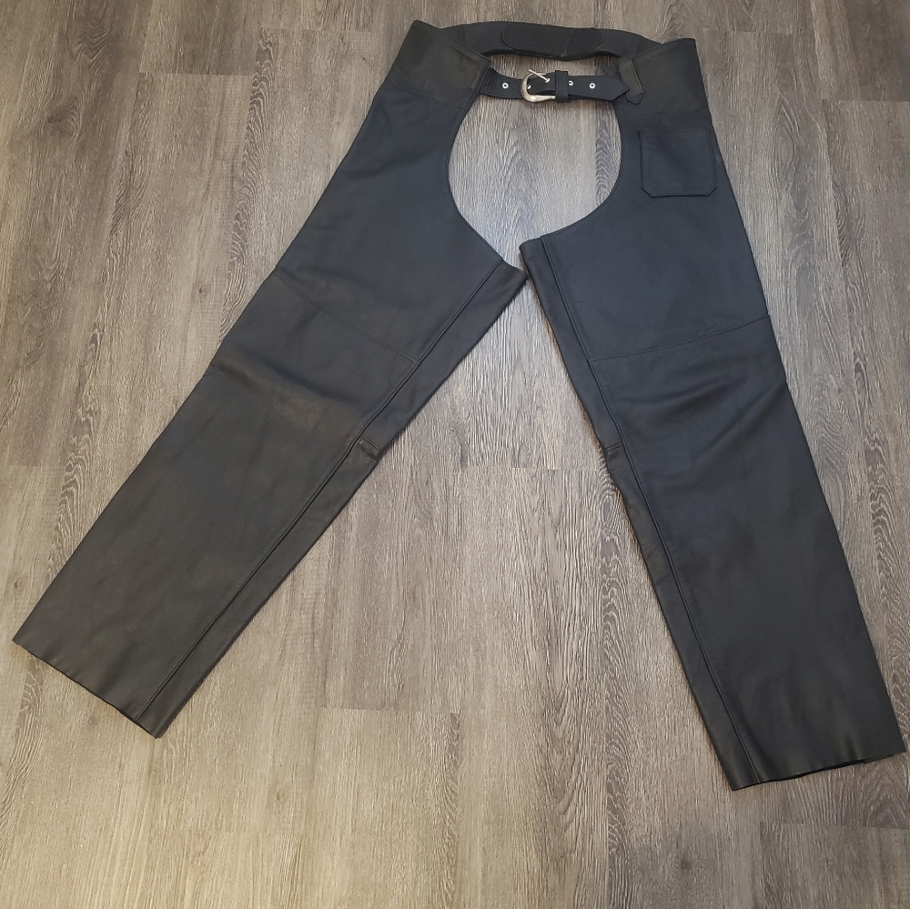 Protech XL Leather Chaps Black Zipper and Buttons
